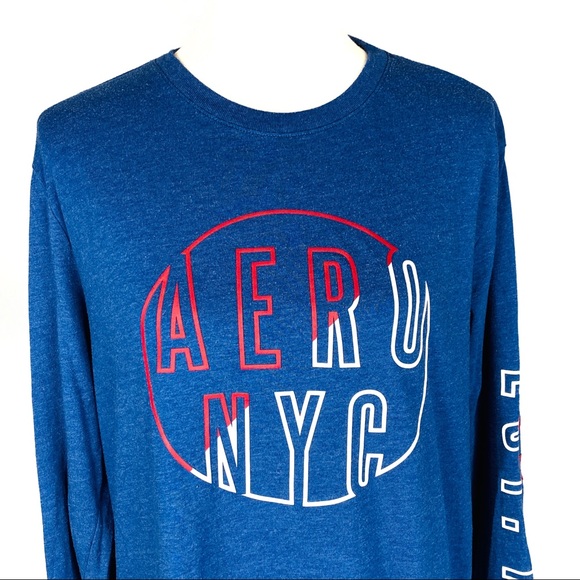 Aeropostale Navy Long Sleeve Crew Neck Tee Shirt Size Medium - Picture 2 of 8